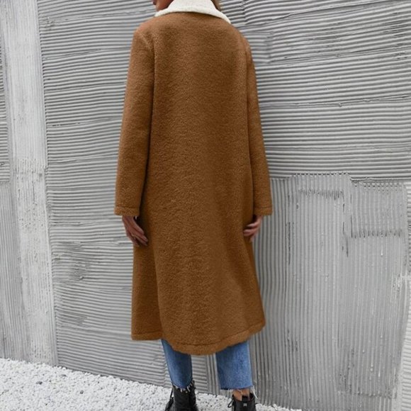 Cozy two tone  Teddy Long Coat Jacket Minimalist - Picture 5 of 11